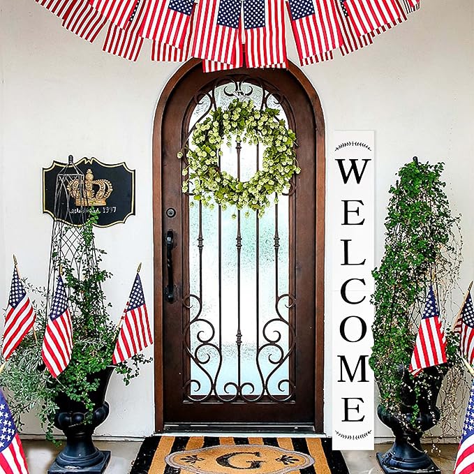 Tall Outdoor Welcome Sign for Front Door, 6ft White Welcome Sign,Rustic Tall Welcome Sign for Front Porch Decor, Modern Farmhouse Welcome Porch Sign Wood Vertical Decor, Fall Porch Decor for The Home