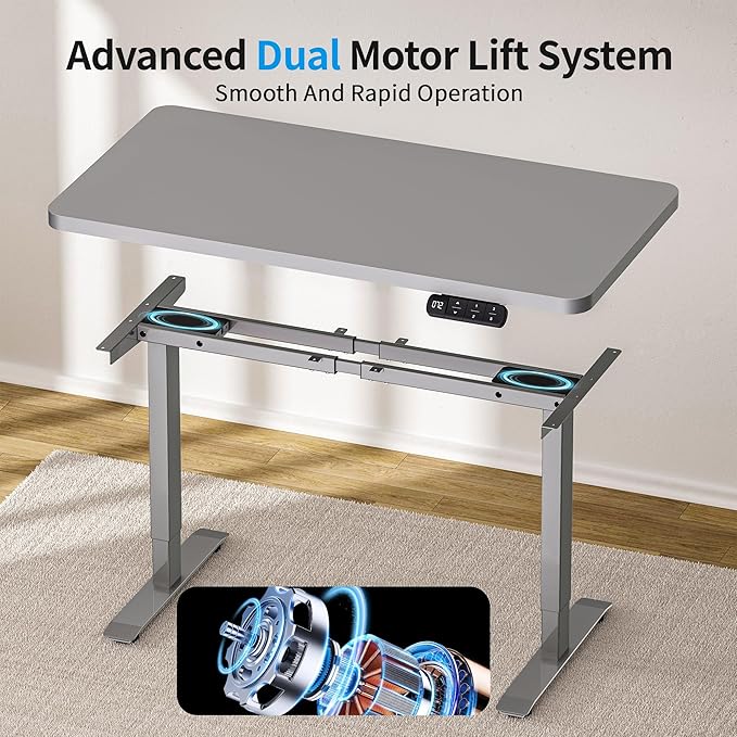 BIZUM Dual Motor Electric Standing Desk Frame with Memory Controller, Computer Memory Desk Adjustable Table Legs Up to 47.2" for Home and Office, Metallic Silver