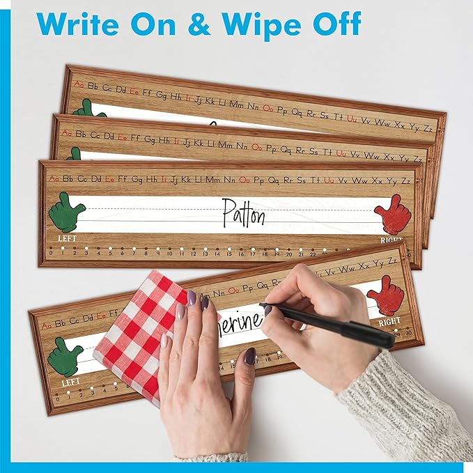 40 PCS Desk Name Tags, Waterproof Desk Nameplates with Alphabet, Number Line 1-30 Erasable and Reusable Traditional Manuscript Name Plate for Classroom School Student (12” x 3.5”)