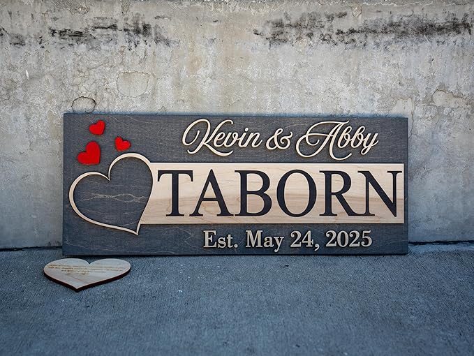 Custom Family Name Sign | Personalized Wooden Wedding Gift | Rustic Last Name Wood Plaque | Established Date Sign |Аnniversаrу (Taborn Style)