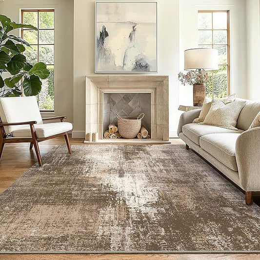 GENIMO Washable Area Rugs for Living Room, 8x10 Vintage Non Slip Rugs, Low Pile Lightweight Soft Print Rug for Bedroom, Dining Room, Home Office, Faded Brown