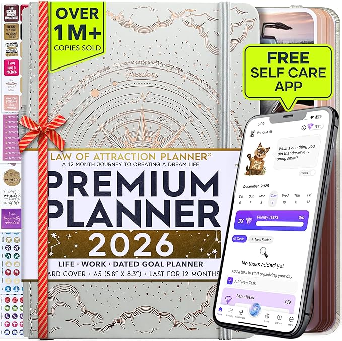 Law of Attraction Planner 2026 Deluxe with Productivity App | Weekly & Monthly Goal-Setting Planner, Life & Gratitude Journal | Include Foldable Vision Board, Gift Box & Stickers