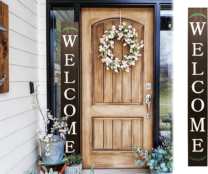 Tall Outdoor Welcome Sign, 6ft Brown Rustic Modern Farmhouse Welcome Sign for Front Door & Porch Decor, Fall Home Decor