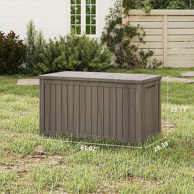 Yardgrace 200 Gallon Outdoor Storage Box Waterproof, Resin Deck Boxes with Lockable Lid & UV-Resistant for Patio, Pool, Garden Furniture Cushions & Accessories, Coffee
