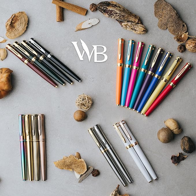 Wordsworth & Black Fountain Pen Kit, 18K Medium Gold Nib, Includes 24 Ink Cartridges, Ink Refill Converter and Gift Box, Gold Finish, Calligraphy, [Golden Brown]