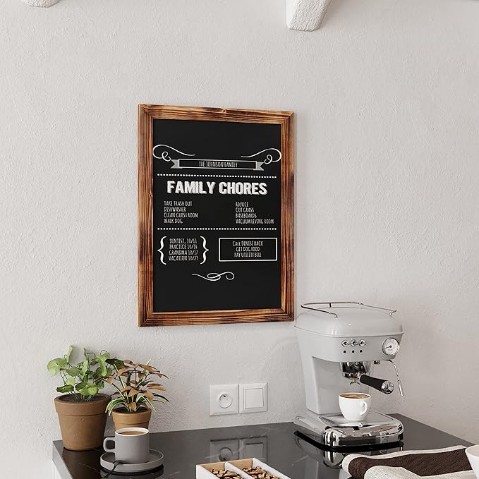 HBCY Creations 18" x 24" Torched Brown Solid Wood Frame Wall Chalkboard, Magnetic Surface, Home Décor, Restaurant & Café Menus, Blackboard, Includes Chalk, Eraser & Hanging Hardware
