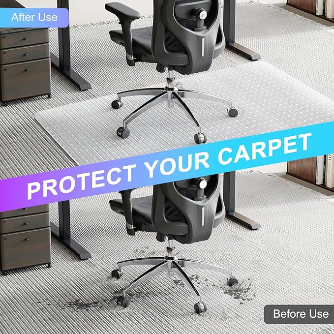 Vicwe Office Chair Mat for Carpet, 2 Pack, 32'' x 55'' Computer Desk Chair Mat for Carpeted Floors, Easy Rolling Hard Mats for Office Chair on Carpets, Anti-Slip Carpet Protector Mat Clear,Ship Flat