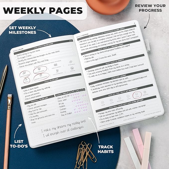 Clever Fox Ultimate Achiever’s Goal Planner - Focus & Productivity 90 Day Journal. Undated Daily Weekly Monthly Planner Organizer & Hourly Schedule Notebook - Hardcover, A5 Size, Pearl White