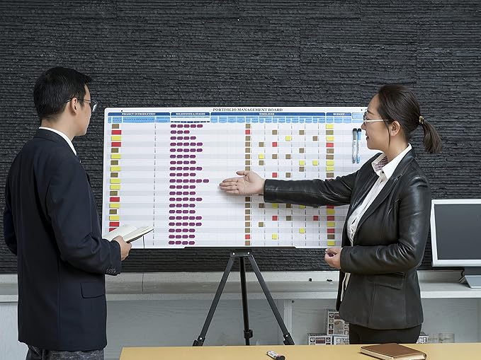 PMXBOARD Portfolio Project Management Board Set – Magnetic Whiteboard with Easel, 44” x 23”, 660 Magnets & Accessories – Track Up to 20 Projects, Budget, Risk & Timeline–Visual Project Planner&Tracker
