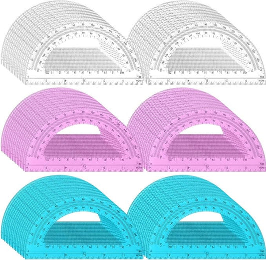 Zonon 100 Pack 6 Inch Plastic Protractor Christian Charity Donation 180 Degrees Pink Blue Clear Protractors for Classroom School Math Teacher Student Office Supplies Christmas Operation Gifts