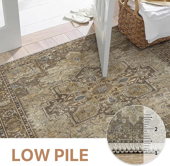 GENIMO 2'6''x7 Runner Rugs for Hallway, Machine Washable Non Slip Vintage Rugs, Low Pile Lightweight Soft Print Rug for enrtyway, Corridor, Home Office, Kitchen, Rustic Brown