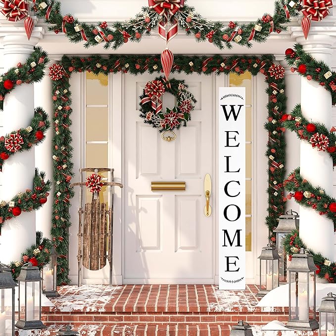 Tall Outdoor Welcome Sign for Front Door, 6ft White Welcome Sign,Rustic Tall Welcome Sign for Front Porch Decor, Modern Farmhouse Welcome Porch Sign Wood Vertical Decor, Fall Porch Decor for The Home