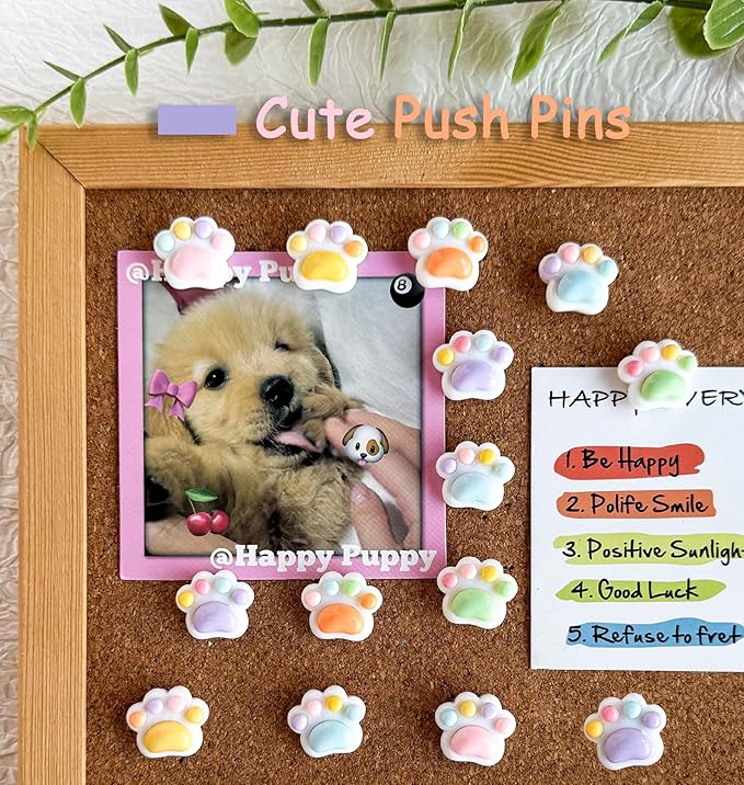 30 Pcs Cute Push Pins,Decorative Thumb Tacks,Animal Push Pins for Photo Wall Maps,Memo Note,Bulletin Board or Cork Boards,Multi-Functional Pushpin Tool Office Accessories(Cat paw-3)