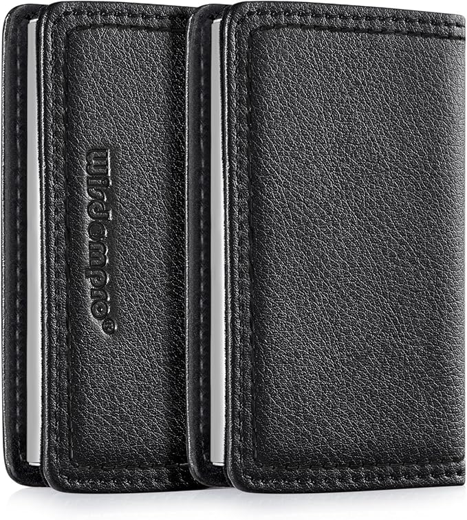 Wisdompro Business Card Holder, 2-Sided PU Leather Folio Name Card Holder Wallet Case with Magnetic Shut for Men and Women, Ultra Slim and Thin