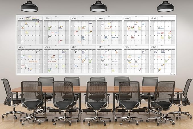 CLEVER CLEAN Large Dry Erase Wall Calendar - 36"x96" 12-month 2026 Undated Yearly Calendar for Home, Office, School Projects - Jumbo Reusable Laminated Task Organizer
