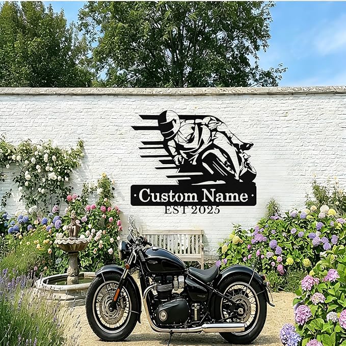 Personalized Motorcycle Metal Sign Custom Biker Name Sign Dirt Bike Wall Decor Motorcycle Home Decor Motorbikes Sign Garage Decor Gifts for Men Husband Rider