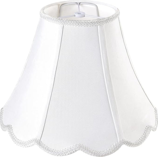 GO&SO Off White Bell Lamp Shade Medium, Scalloped Lampshade Braids with Petal Edges for Table Lamp,Floor Lamps Replacement, 6×13×9.8 Inch Spider Easy Assembly Modern Art Deco Lampshades for Bedroom
