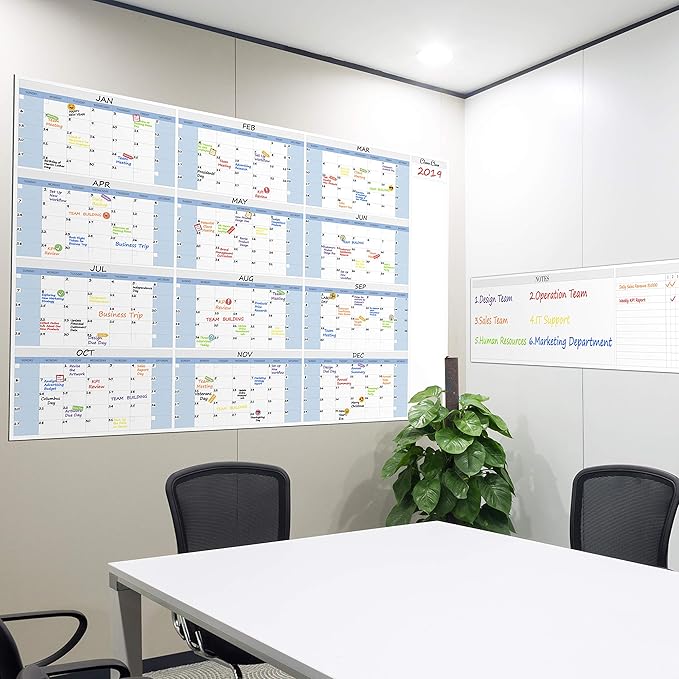 CLEVER CLEAN Large Dry Erase Wall Calendar - 48"x58" 12-month 2026 Undated Yearly Calendar for Home, Office, School Projects - Jumbo Laminated Task Organizer