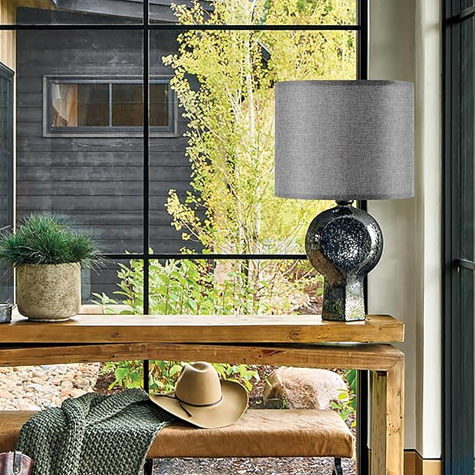Gray Large Drum Lamp Shades for Floor Lamps Table Lamp Farmhouse Lamp Shade 16" Top x 16" Bottom x 12" High (Spider) Medium Lampshade - Lampshades Replacement By GO&SO Assembly is Required