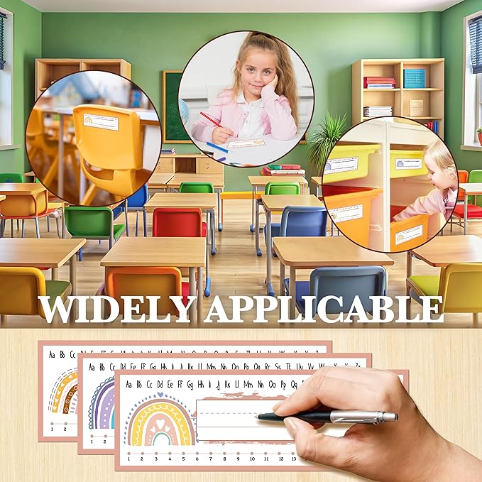 Name Tags Rainbow Theme, Boho Rainbow Name Labels for Students Desks - 30 Pack (01)