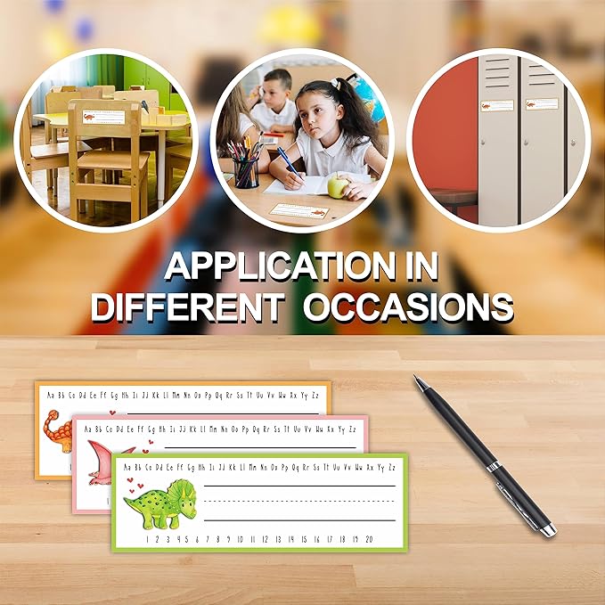 30 Name Tags Labels -Dinosaur Love Theme Self Adhesive Name Plates, Desk Label, Locker Stickers for Classroom School, Student, Teacher Decorations & Supplies - A05