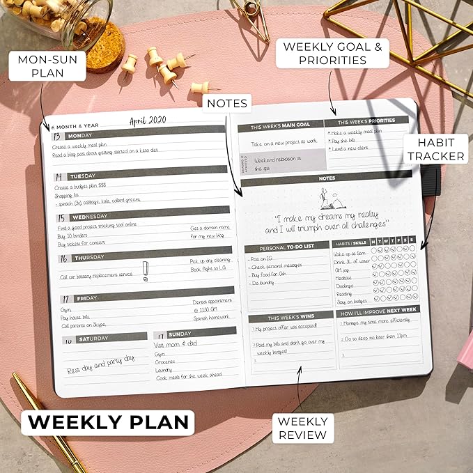 Clever Fox Planner – Undated Weekly & Monthly Planner for Productivity, Time Management & Goals – Organizer Journal – A5 (Black)