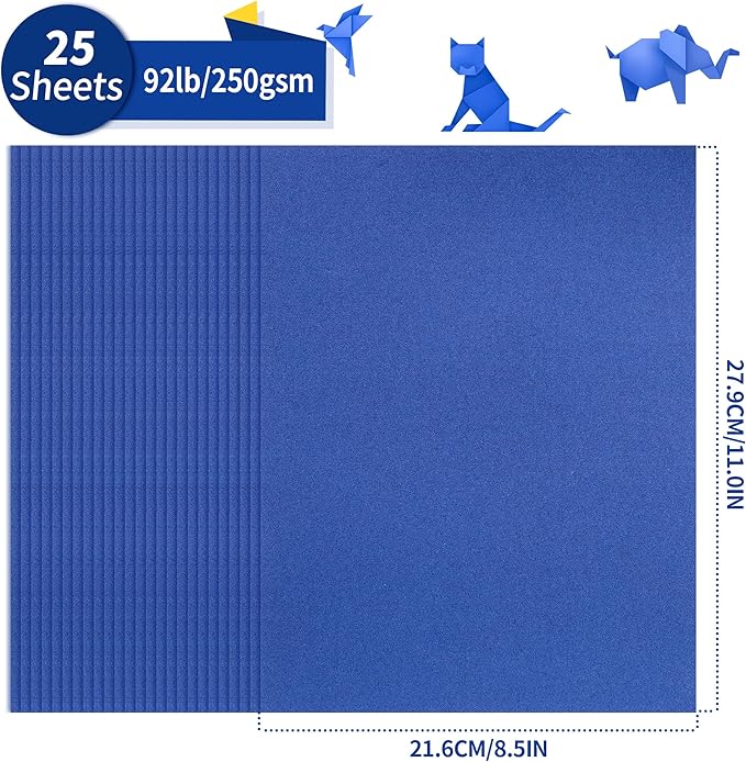 25 Sheets Navy Blue Cardstock - 8.5'' x 11'' Double-sided Cover Card Stock 92lb/250gsm Heavyweight Thick Paper for Art Crafts Scrapbooking DIY Cards Party Décor Invitations UAP13NB