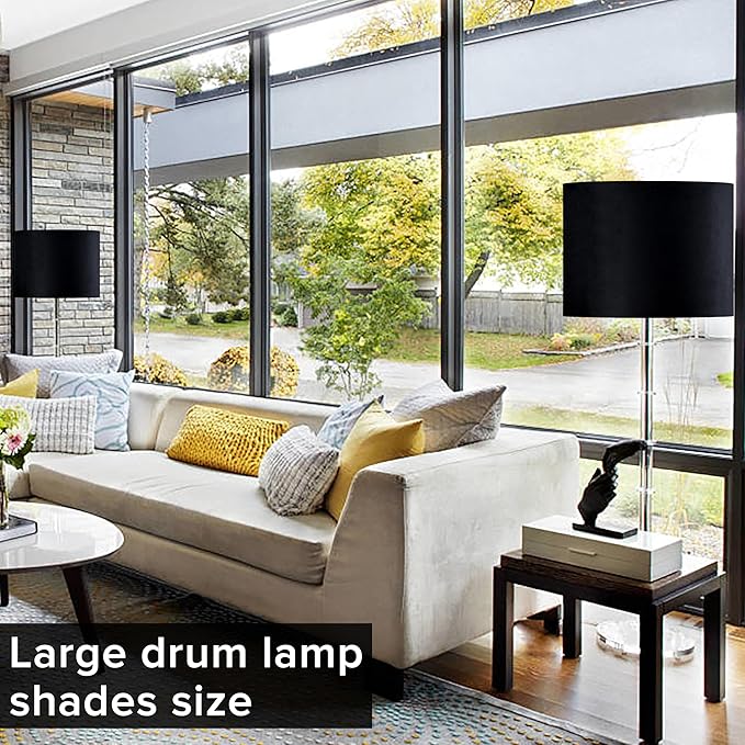 GO&SO Black Velvet Lamp Shades Set of 1 Large Drum Lampshades -16" Top x 16" Bottom x 12" High(Spider) Traditional Fabric Lamp Shade for Table Lamps - Replacement Lampshade - Assembly Required