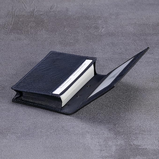 Leather Business Card Case Holder for Men & Women, Italian Calfskin