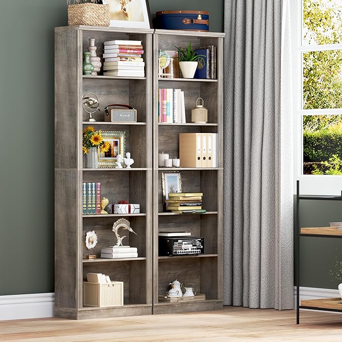 BORNOON 75" Tall Bookshelf, 6-Tier Floor Standing Bookcase with Adjustable Shelves, 24" Wide Open Storage Shelf, Modern Display Organizer for Home Office, Living Room, Bedroom, Study