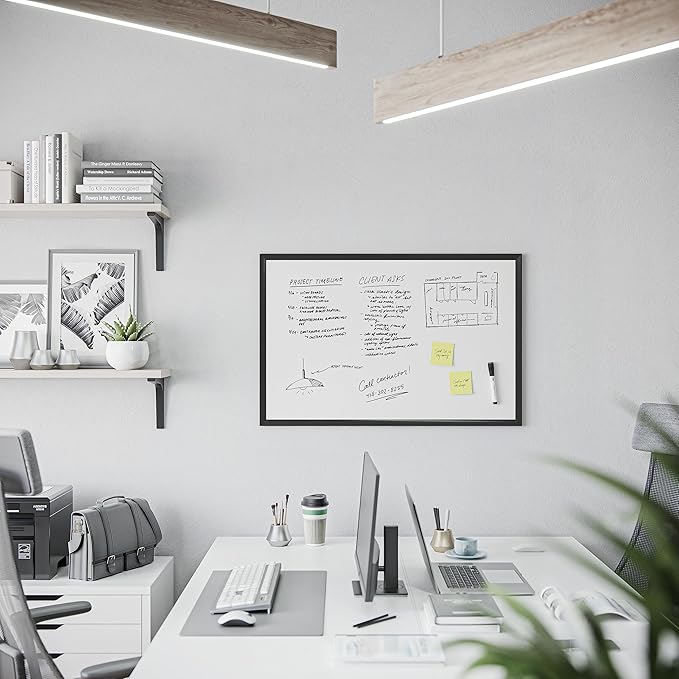 U Brands Magnetic Whiteboard 24" x 36", Black Wood Frame Dry Erase Board, Wall Mounted White Board for Office, Classroom, Home, Planning & Organization