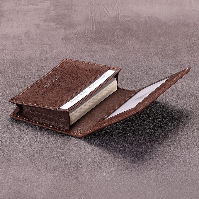 Leather Business Card Case Holder for Men & Women, Italian Calfskin