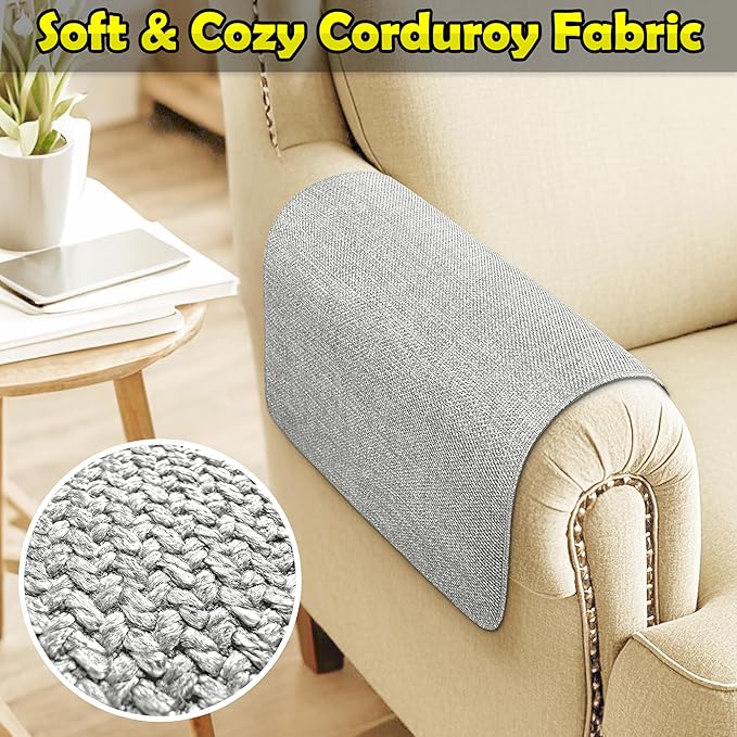 Couch Arm Covers, Waterproof Armrest Cover for Sofa, Armchair, Loveseat, Non-Slip Recliner Arm Cover, Sofa Arm Covers, Headrest Covers, Arm Chair Covers Set of 2 (Light Gray, 28"×24")