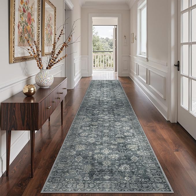 GENIMO Runner Rug 2x12 Non Slip Machine Washable Vintage Hallway Runner Rug, Low Pile Lightweight Rugs for Entryway, Hallway, Kitchen and Corridor, Ashen Taupe