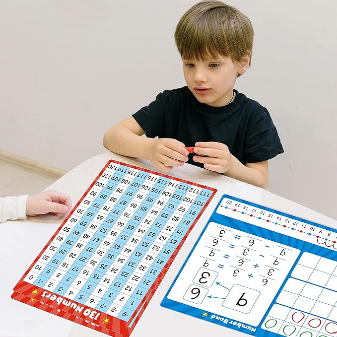 8 Packs Number Line Whiteboards Cards, Double Sided Dry Erase Board Writable and Erasable 130 Numbers Chart White Board for Kids, Students, Classroom and Home (12” x 9”)