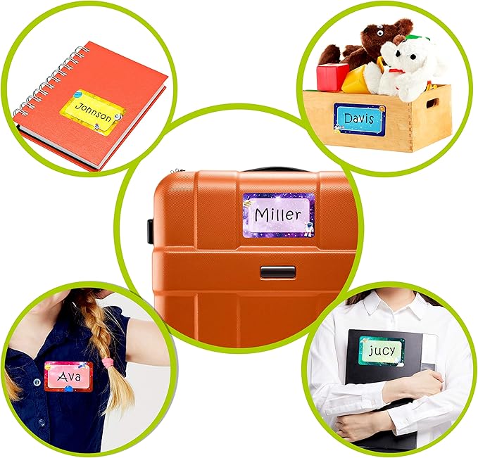 300 Pcs Name Tag Label Sticker Galaxy-Themed in 6 Designs with Perforated Line for School Office Home (3.5"x2.2" Each) …