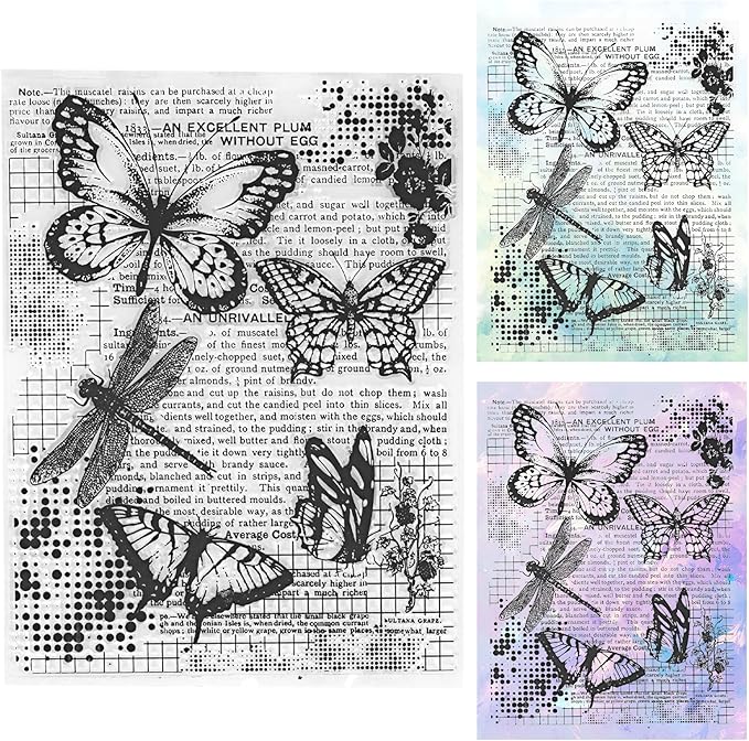 UCEC Retro Butterfly Vintage Stamps for Crafting, Clear Stamps for Card Making, Silicone Clear Travel Stamp for Journals DIY Scrapbooking Journal Home Decoration, 7.87x5.91inch, 1 Sheet