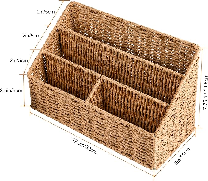 DINGTAI Woven Mail Organizer Countertop, 12 Inch Mail Organizer Basket for Bill and Pen, Farmhouse Desk organizers and storage