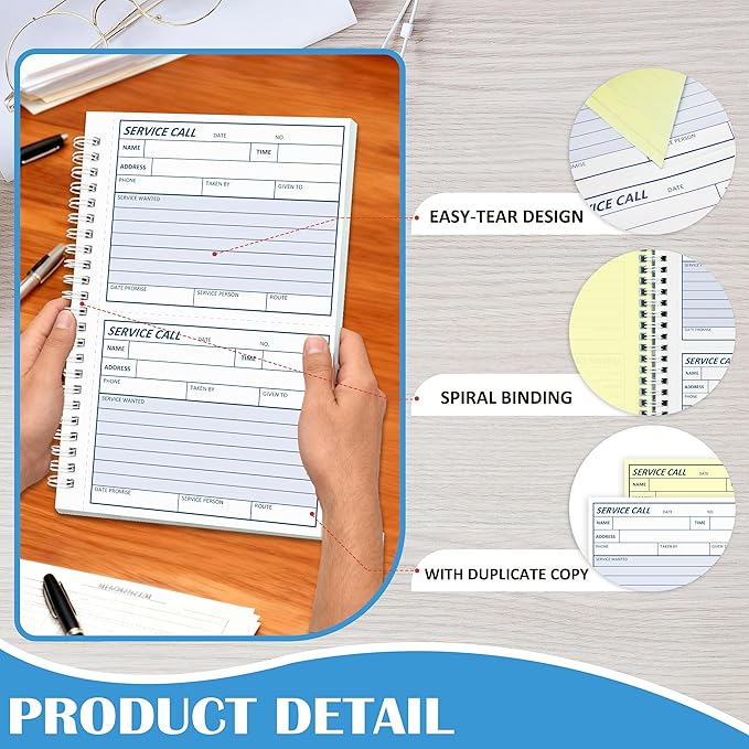 100 Sets Service Call Log Book 5 5/8 x 8 1/2" 2 Part Carbonless 2 Message Sets per Page Phone Call Log Book Phone Message Book Invoice Receipt Book for Repair Service (1)