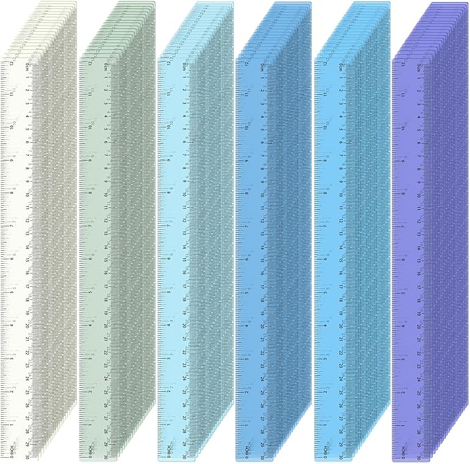ForraFun 120 Pcs 12 Inch Plastic Ruler Bulk Colorful Transparent Ruler with Imperial and Metric Scales for Back School Office Supplies Home Tool Operation Measuring Drawing(Ocean Colors)