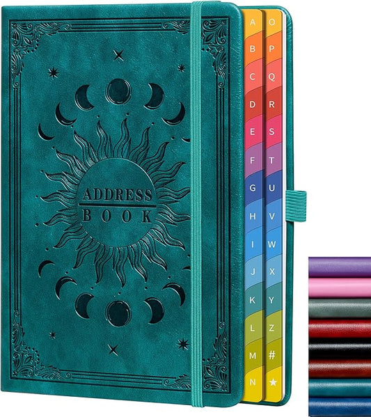 Address Book with Colorful Alphabetical Tabs (8.4" x 5.7") – Hardcover Contact Organizer for Website Passwords, Telephone, Software Licenses, and Important Information – Seagreen