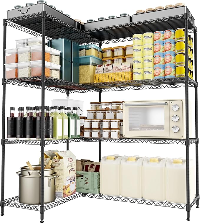 M MZG 4 Tiers Storage Shelves Load 1200LBS, Metal Shelving Wire Metal Shelving Unit Shelves for Storage Adjustable Garage Shelving for Pantry Kitchen Garage Black 15.8" D x 33.5" W x 59.5" H
