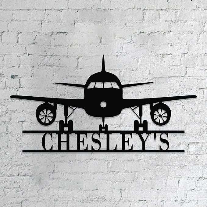 Personalized Metal Airplane Wall Art, Airplane Name Sign, Customized Pilot Name Sign, Airplane Hangar Sign Decor, Aviation Home Office Decor, Large Outdoor Decor, Pilot Gifts, Aircraft Lovers Gift