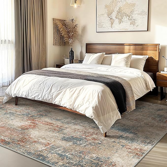 GENIMO Washable Area Rugs for Living Room, 8x10 Modern Non Slip Rugs, Low Pile Lightweight Soft Print Rug for Bedroom, Dining Room, Home Office, Multi