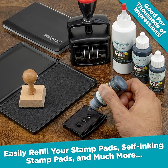 MaxMark Premium Refill Ink with Control Tip Bottle for Self-Inking Stamps, Olive Green Color - 2 oz.