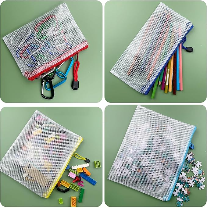 Oaimyy-8 * 10 inchs-18 Pcs-Plastic Mesh Zipper Pouch Document Folders Bag Zip File Bags for Office Supplies,Home,Travel Storages,Puzzle Board Games Storage-Black