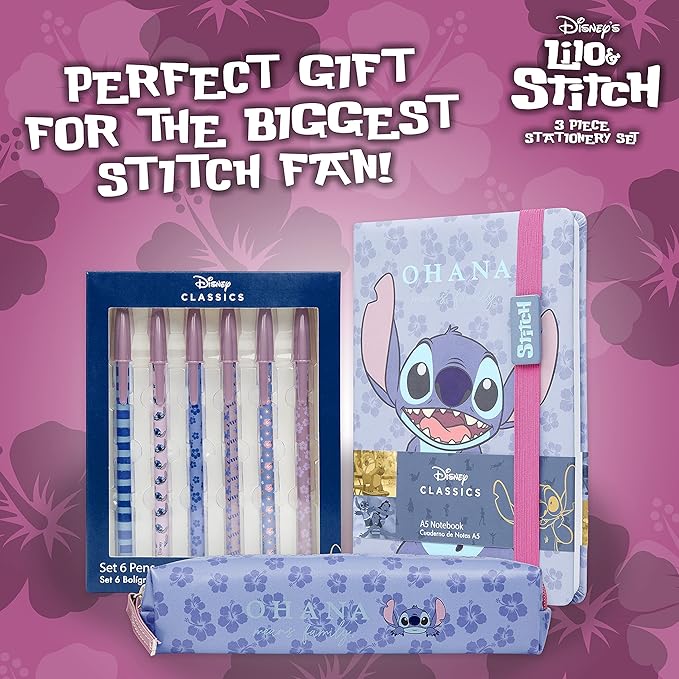 Disney Stitch Stationery Supplies Set Notebook Pencil Case & Ballpoint Pens or Notepad Coloring Pencils & Accessories for Home or Office