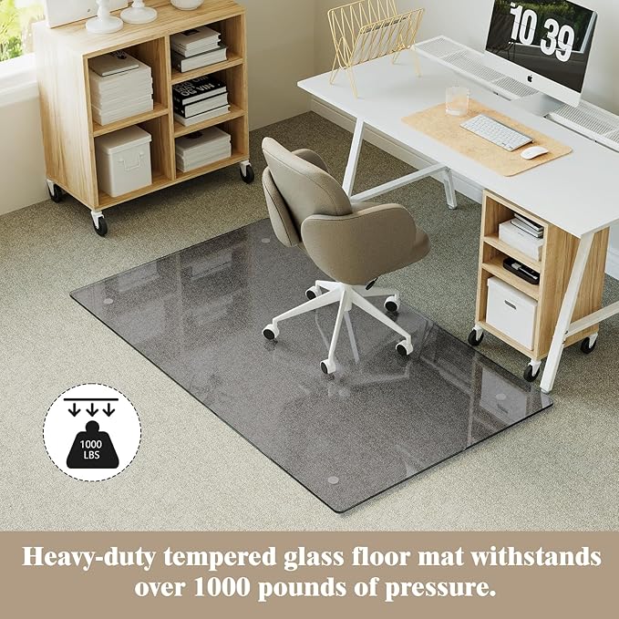 Koonmi Tempered Glass Chair Mat for Hardwood Floors & Carpets, 30" x 55“ Grey Heavy Duty Office Floor Protector, Scratch & Dust Concealing, Noise-Free for Home Office Desk