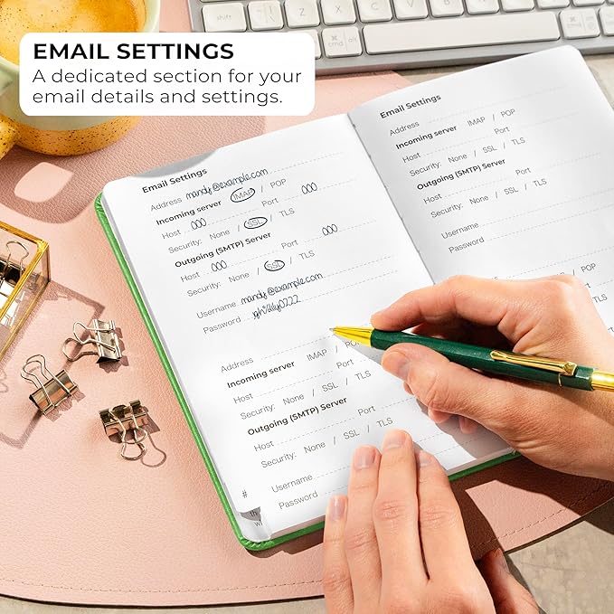 Clever Fox Password Book with alphabetical tabs. Internet Address Organizer Logbook. Medium Password Keeper for Website Logins (Green)