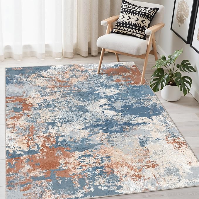 GENIMO Washable Rugs 8x10 Area Rugs for Living Room Bedroom, Modern Lightweight Rug Ultra Soft Indoor Area Rugs 8x10 for Dining Room, Low Pile Carpet with Non Slip Backing, Blue Red